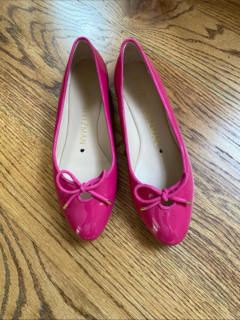 Stuart Weitzman Hot Pink Patent Leather Ballet Flats with Bow